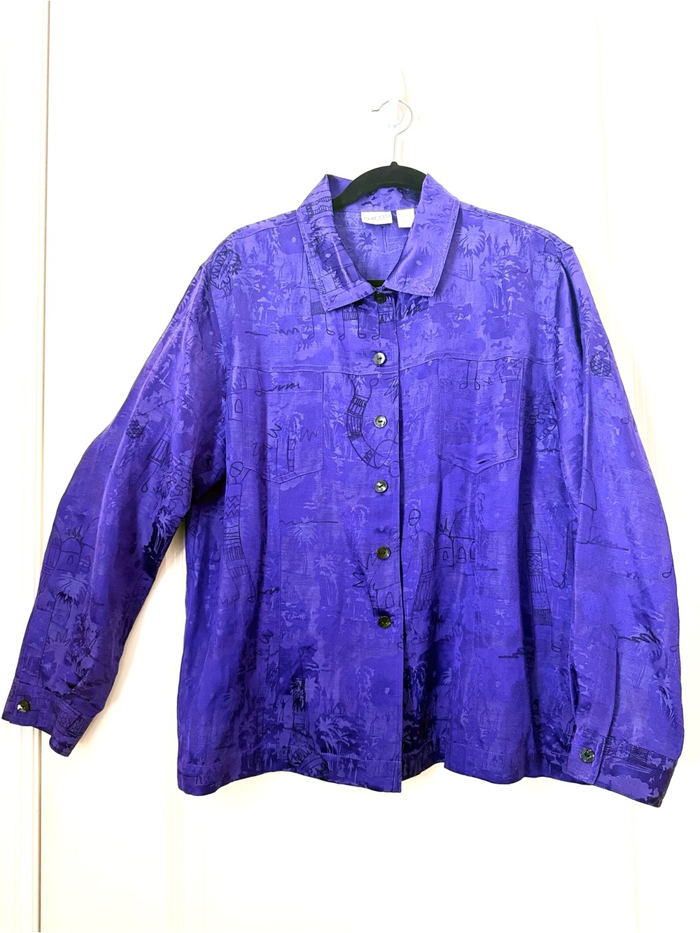 Chico's Royal Purple Linen and Silk Button-Front Jacket shirt size 3